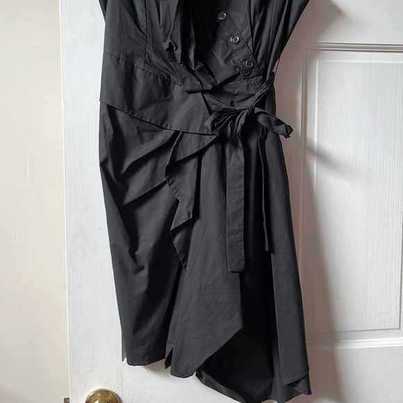 Blk lined cotton shirt dress sleeveless sz 42 - Picture 3 of 5